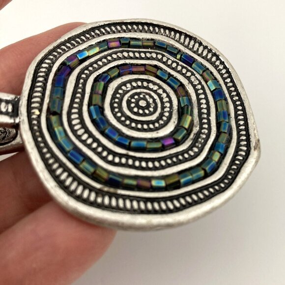 Premier Designs Bora‎ Bora Reversible Glass Beads Silverplate Medallion Pendant - Picture 5 of 6